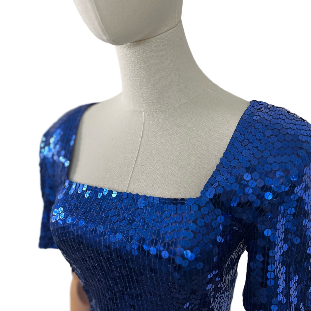 VTG Niteline Della Roufogali Sequin Dress Blue Evening Party Size 6 - Picture 9 of 12